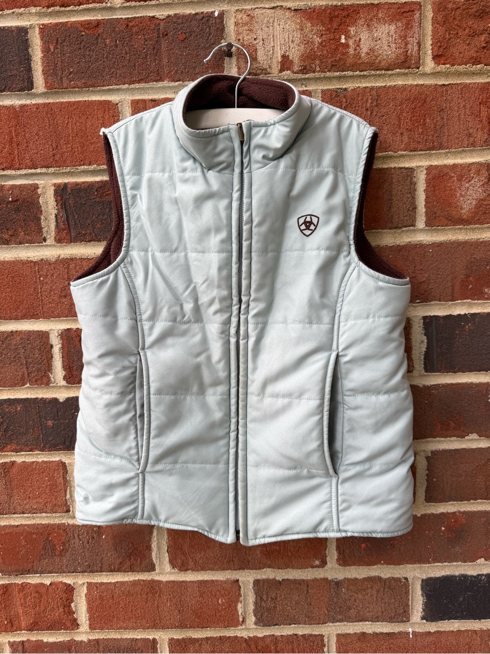 Ariat Light Blue Vest with Brown Trim and Logo